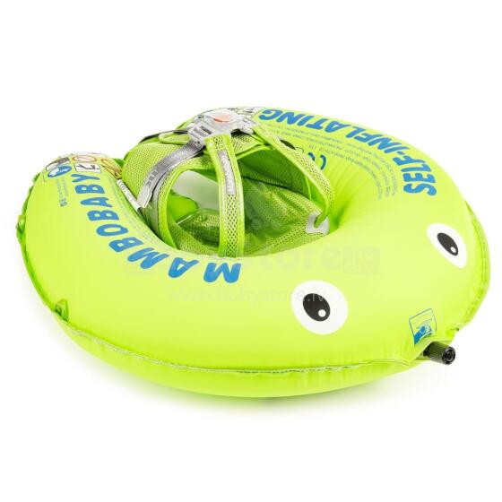 Heccei SelfAir™ Art.111461 Lime Gecko Mambobaby Autom Baby Swimmer Inflatable Baby Swimming Aid Compact Foldable Design Swimming Ring Perfect Swimming Trainer for Children from 3 to 24 Months