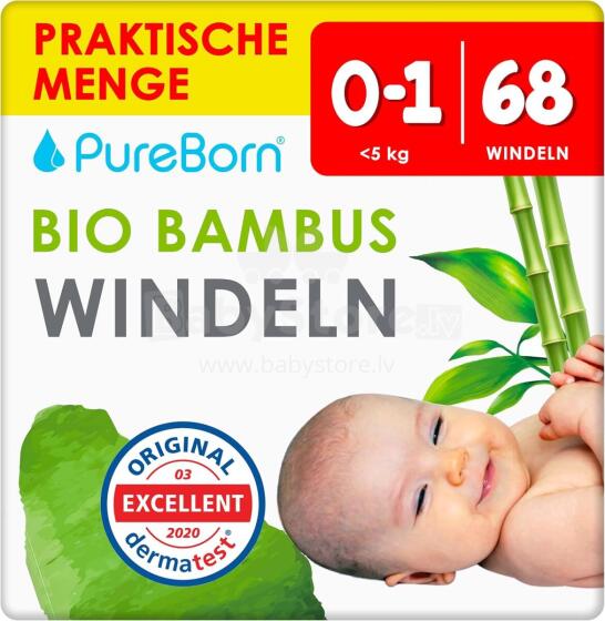 Pureborn Organic Bamboo Art.121308 Ökoloogilised aluspükste mähkmed