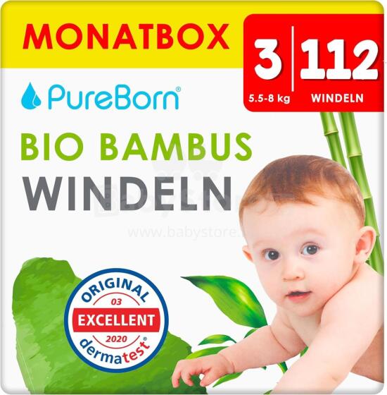 Pureborn Single 3 Organic Bamboo Art.121310 Ökoloogilised aluspükste mähkmed
