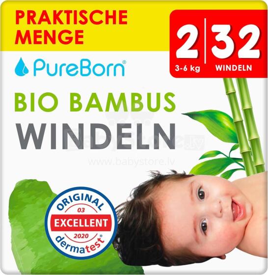 Pureborn  Organic Bamboo Art.121311 Ökoloogilised aluspükste mähkmed