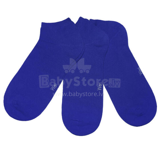 Weri Spezials Bērnu īsas zeķes Monochrome Royal Blue ART.SW-2219 Trīs pāri augstas kvalitātes īsas kokvilnas bērnu zeķes