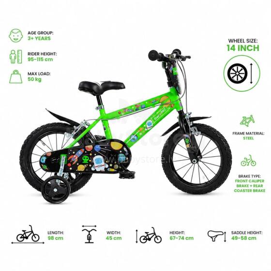 Bike Fun MTB 14 Boy Cosmos 1 Speed Art.77335 Laste jalgratas täispuhutavate rataste ja terasraamiga