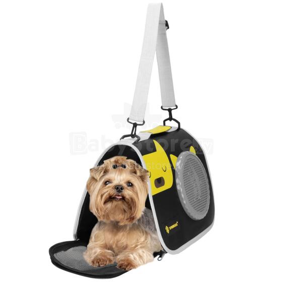Kassi, küüliku ja koera transpordikott Springos PA0234 kuni 10 kg, 24 x 40 x 24 cm, must-kollane-hall
