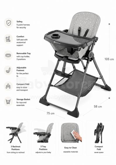 Kinderkraft Foldee Art.228596 Grey Söögitool