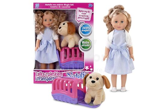 ARTICLE 122873 NATALIA doll in a dress with a dog and a carrier