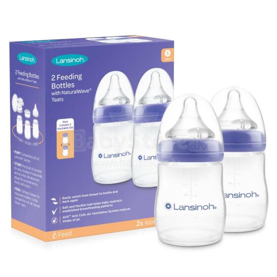 Lansinoh Bottle with NaturalWave® Teat GB Art.75830 Nuɖuɖu ƒe aŋetu 2x160 ml + notsi NaturalWave