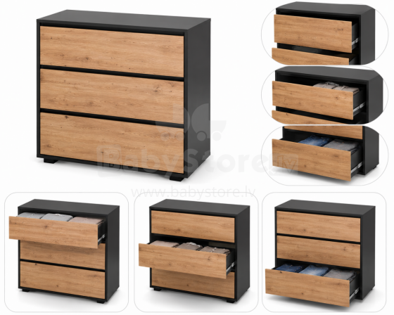 Klups Dalia Art.233197 Anthracite/Oak chest of drawers with changing surface