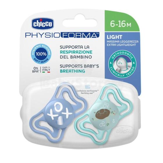 CHICCO 00071038210000 Pacifier PHYSIO LIGHT 6-16M sil 2 pcs blɔ
