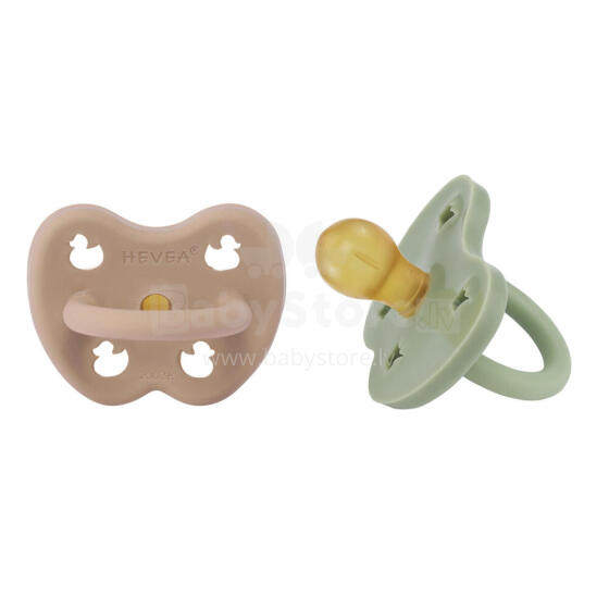 Hevea Natural Rubber Pacifier Round Art.239422 Tan Beige/Moss Green Natural Rubber Pacifier