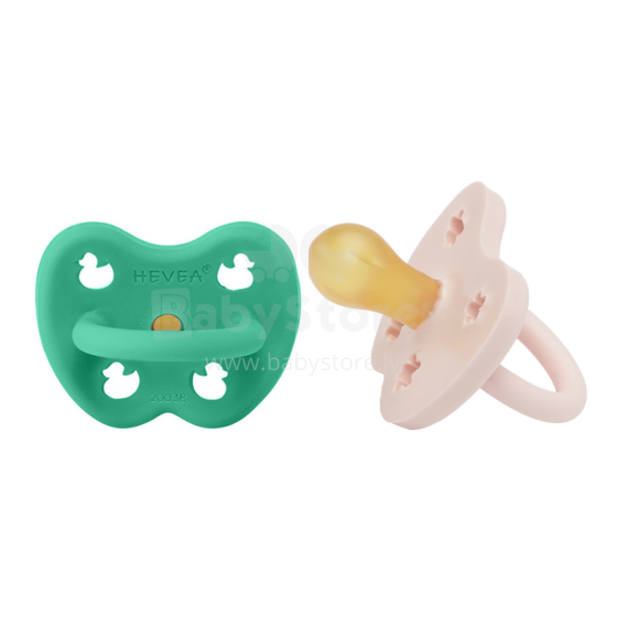 Hevea Natural Rubber Pacifier Round Art.239429 Pop of Green/Powder Pink Natural Rubber Pacifier