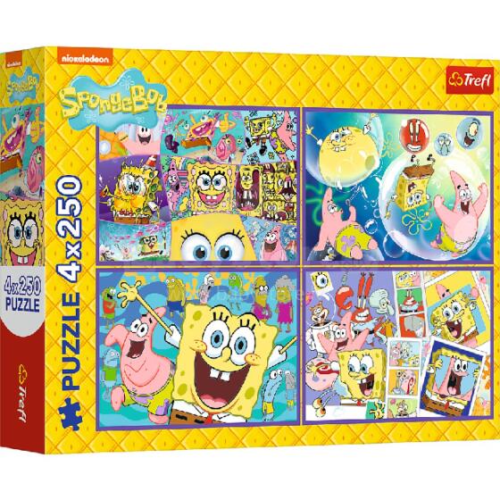 TREFL 13342 Puzzle 4x250 Tagbɔsesẽ Xexeame ƒe Sponge Bob