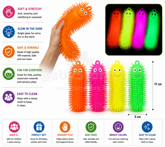 I-Toys Antistress Stretchy Capillar Led Art.244858 Hõõguv Caterpillar stressi leevendav mänguasi