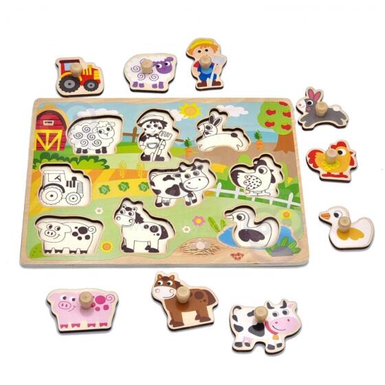 WOOPIE GREEN Wooden Montessori Puzzle Farm with Matching Pins