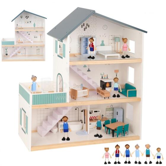 TOOKY TOY Large Wooden Dollhouse + Figures FSC