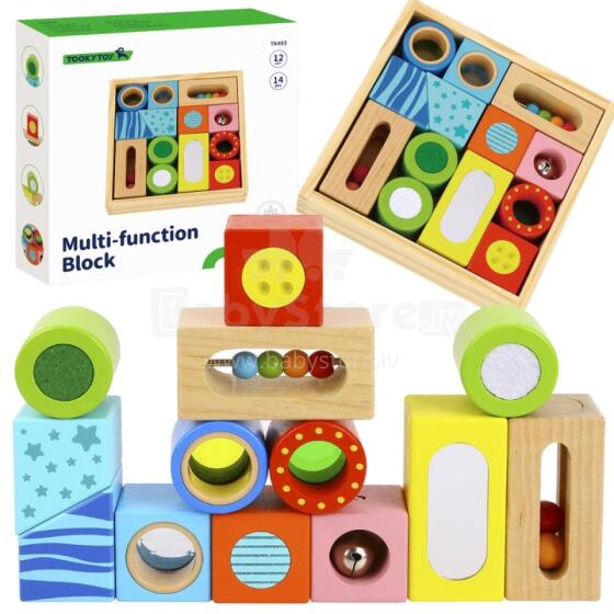 TOOKY TOY Ati Aɖaka Sensory Blocks Multifunctional Puzzle Nɔnɔmewo Gbeɖiɖi Kaka 12 pcs.