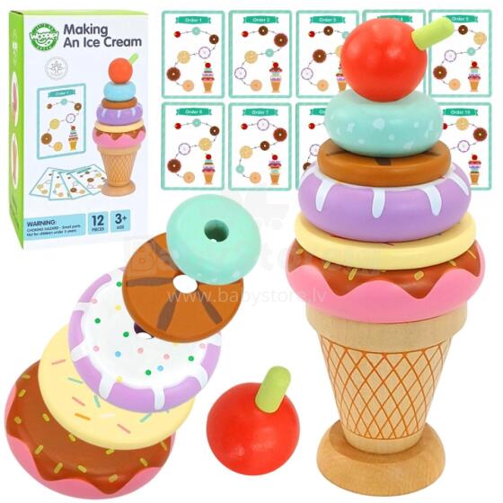 WOOPIE GREEN Ati Ice Cream Montessori Puzzle Nuɖuɖuvivinuwo 12 pcs. FSC ƒe agbalẽ
