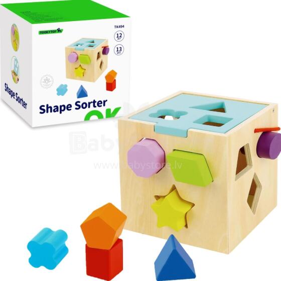 TOOKY TOY Деревянный сортировщик форм Цветной куб с цветными узорами 13 шт