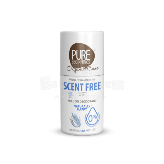 Pure Beginnings Scent Free Art.251265 looduslik rahustav lõhnatu deodorant roll-on Aloe veraga ja jojoobaõliga, 75 ml
