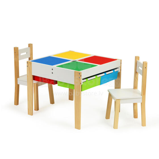 Puitlastemööbli komplekt: laud + 2 tooli ECOTOYS