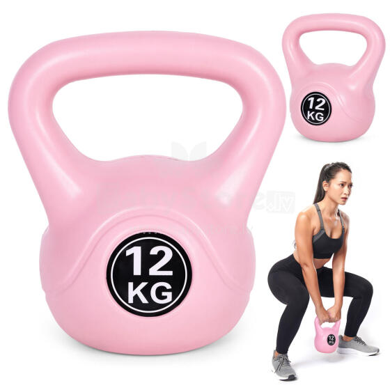 Kettlebell 12 kg treeninguks, hantel, raskuskuul, fitness koormus, roosa, ModernHome