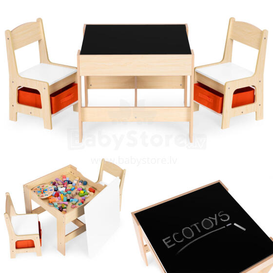 Laste Mööbli Komplekt – Laud + 2 Tooli Tahvliga ECOTOYS