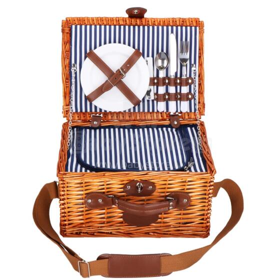 Termo piknikukorv kahele inimesele, varustusega 37x27x20 cm vitstest, pruun