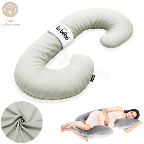 La Bebe™ Maternity Pillow Cotton Sì -Duo Art.255999 Light Grey Хлопковая ткань. Многофункциональная подушка/подкова для беременных  с наполнителем memory foam