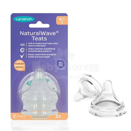 Lansinoh NaturalWave® Slow Flow Teats GB Art.75900 Natural Wave lutt, 2 tk,
