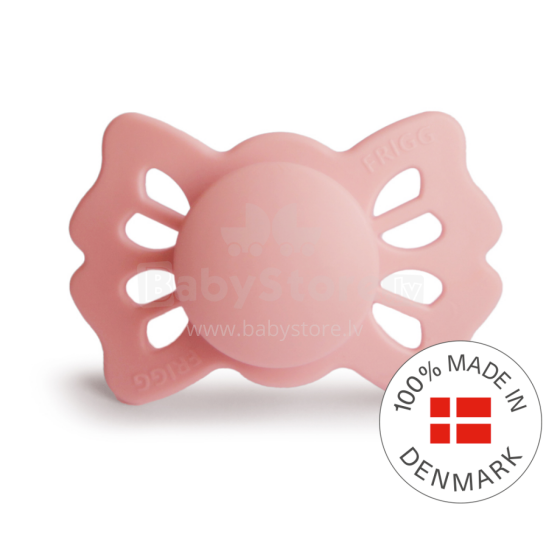 Frigg Lucky Symmetrical Silicone Pacifier  Art.10219 Pretty Peach  mannekeen (lutt), mis on valmistatud 100% looduslikust kummist vanuses 0-6 kuud. (1 tk.)