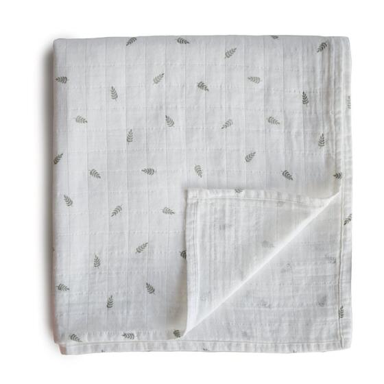 Mushie Muslin Swaddle Art.2200441 Leaves Kvaliteetne musliini mähe (120 cm x 120  sm)