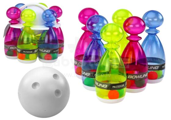 Bowling komplekt 6 läbipaistva värvilise bowlingu puuga
