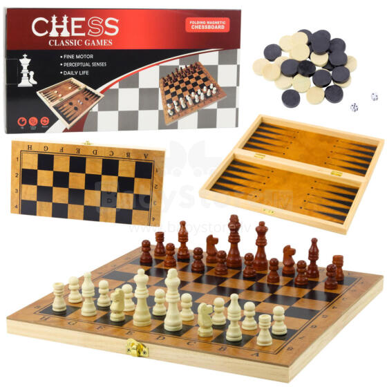 Klassikaline 3-ühes loogikamäng: maled, kabe, backgammon puidust
