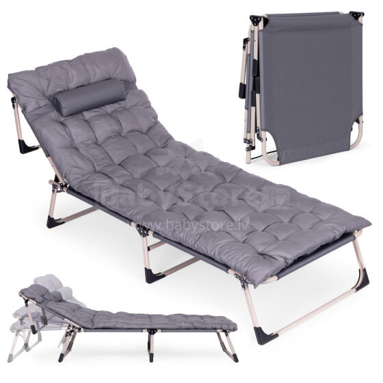 Garden Fishing Lounger Foldable with Mattress and Pillow Grey MultiGarden