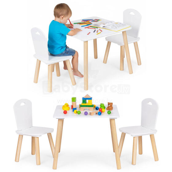 Laste Mööbli Komplekt Laua + 2 Tooli Valge ECOTOYS