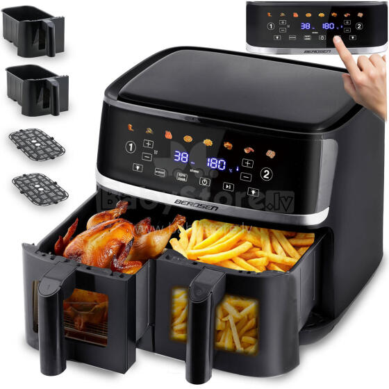 Suur 10.2L Õlivaba Fritüür Õhufritüür XL Kahe Kambriga Berdsen 1700W BD-657 Must