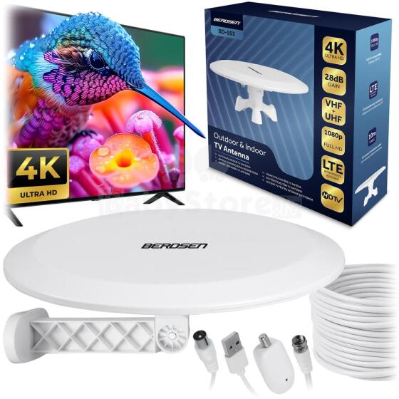 Siseruumide ja välistingimustes TV-antenn Ultra HD 4K Berdsen BD-955 Valge