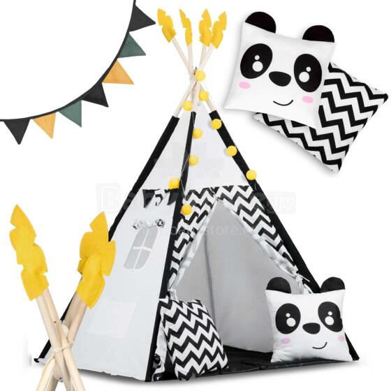 Laste Tipi Telk Garlandi ja Tuledega Nukido Must ja Valge Panda