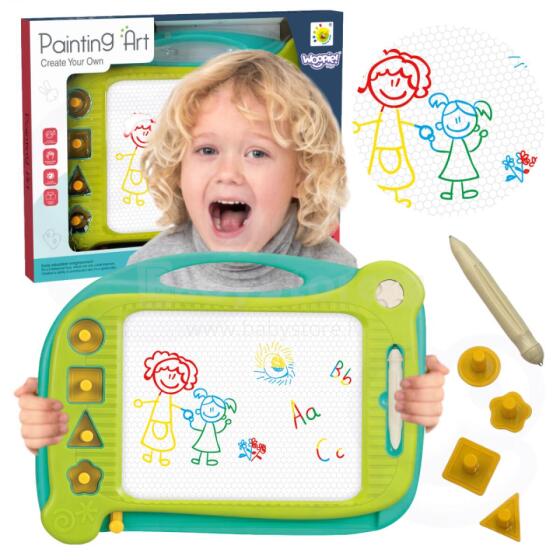 WOOPIE Magnetiline Joonistustahvel Värviline + 4 Templit