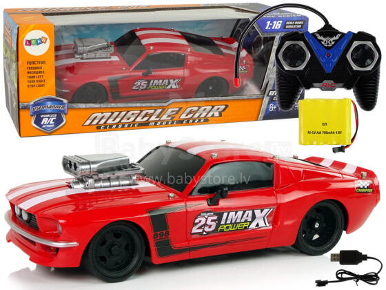 R/C Spordiauto 1:16 Punane Valged Triibud Piloot