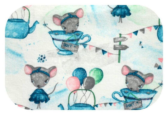 Diaper - 25462  - FLANNEL PRINT - EGA - MYSZKA W FILIŻANCE- BLUE/PINK - size 70x80 cm