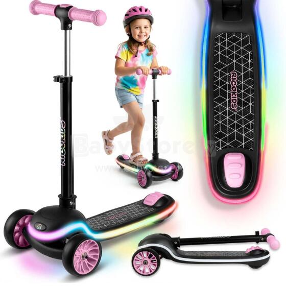 Kolmerattaline tasakaalusõiduk lastele LED Ricokids Leddi - Must ja Roosa