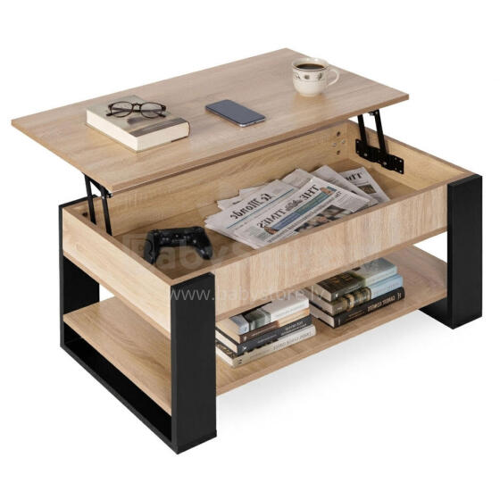 Kohvilaud kokkuklapitav tõstetav pind 90 cm, salvestus, riiul, Sonoma tamm, ModernHome