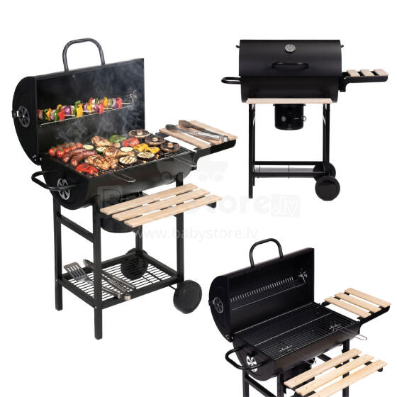 Süsinik grill aiagrill kattega termomeeter tuhatoos puidust riiulid MultiGarden