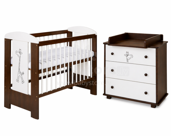 Klups Little Safari Giraffe Art.288881 White/Nut  Lastemööbli komplekt: voodi ja kummut