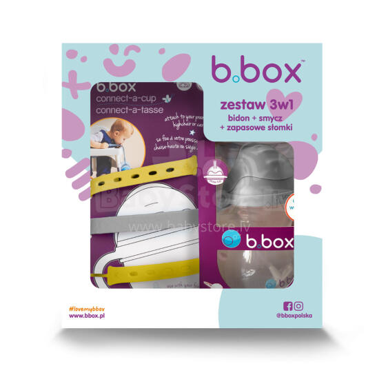 B.BOX 62627 Starter Set 3in1 - Pudeli koos õhutusventiiliga 240ml Hall + Sidrunisheebi Lanyard + Varuõhutusventiilid