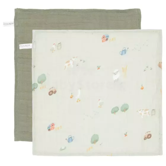 Little Dutch Facecloths Art.TE51714022 Little Farm Green Naturaalsed multifunktsionaalsed padjad, 2 tk (26x26 cm)
