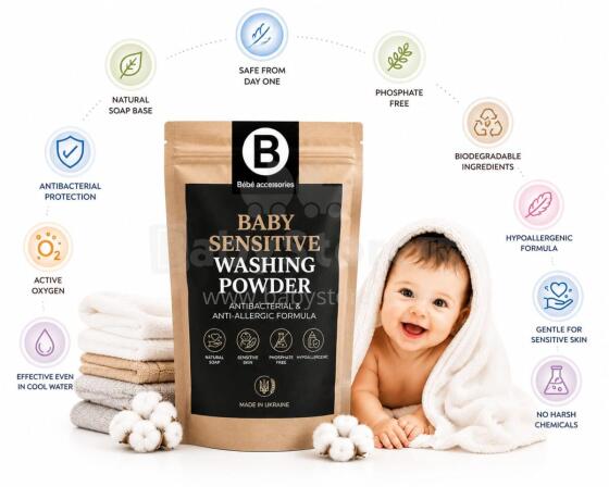 Bebe Basic Baby Sensitive Washing Powder Art.292438  Pesupulber imikutele alates esimestest elupäevadest, 400g