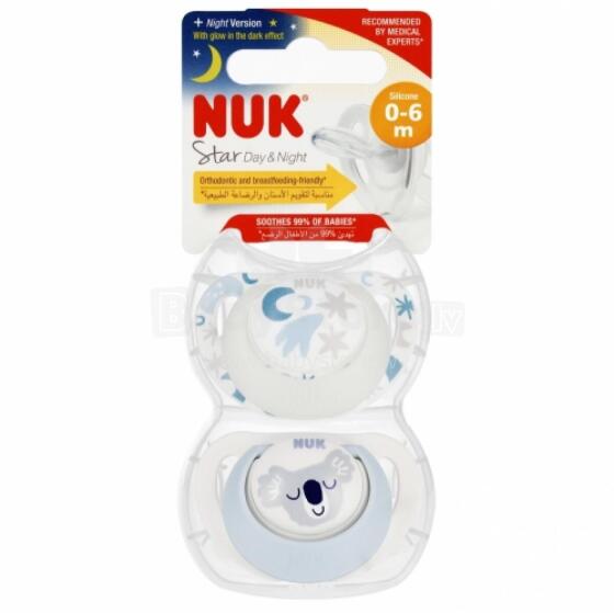 NUK 730692 Rahustav lutipudeli 2 tk. 0-6k STAR D&N valge/sinine