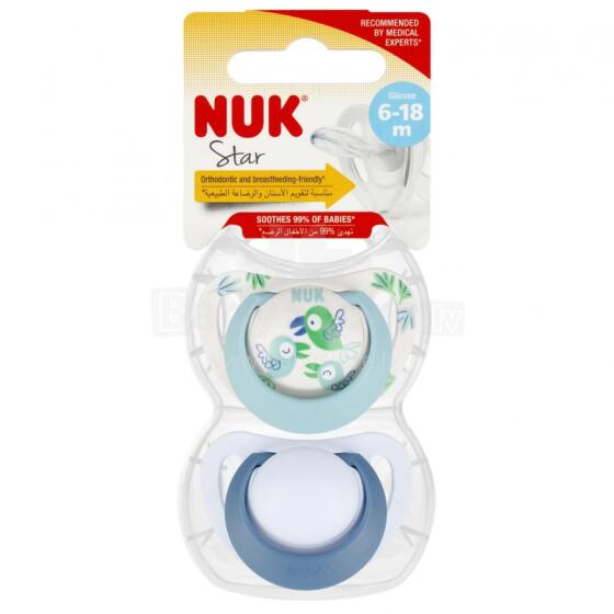 NUK 736726 Rahustav lutipudeli 2 tk 6-18k STAR sinine/valge