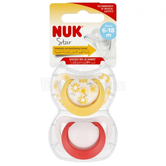 NUK 736726 Lutt 2 tk. 6-18k STAR kollane/roosa
